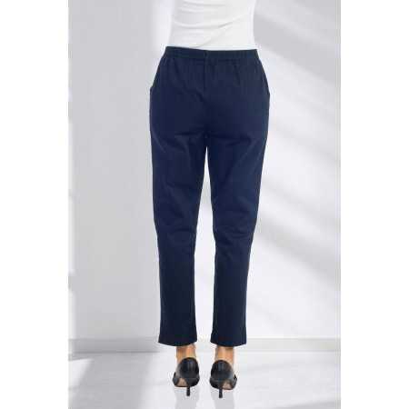 Pantalon taille élastiqué coton femme senior coloris marine dos