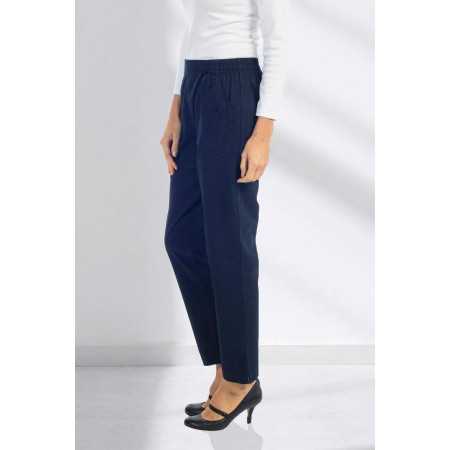 Pantalon taille élastiqué coton femme senior coloris marine profil