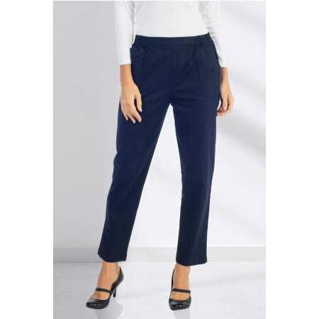 Pantalon taille élastiqué coton femme senior coloris marine