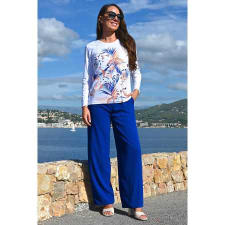 Pantalon fluide facile à enfiler femme senior coloris bleu tenue