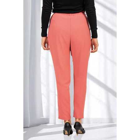 Pantalon fluide droit ceinture élastiquée femme senior coloris saumon dos