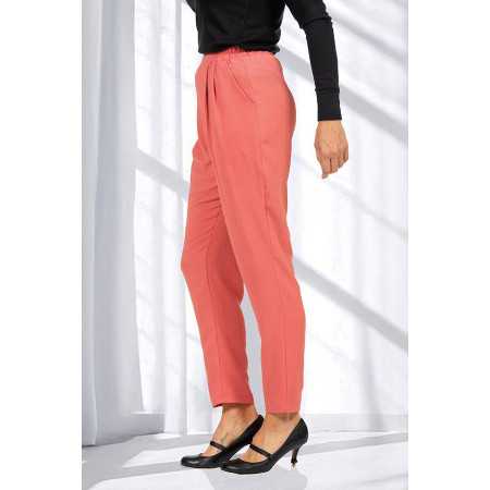 Pantalon fluide droit ceinture élastiquée femme senior coloris saumon profil