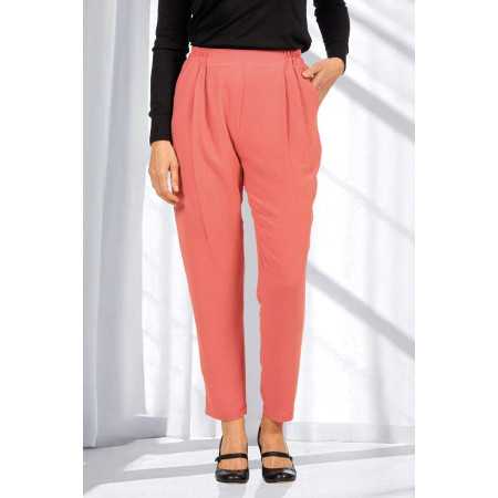 Pantalon fluide droit ceinture élastiquée femme senior coloris saumon