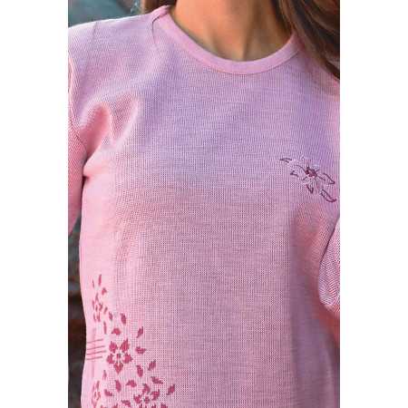 Pull femme senior fentes broderie coloris rose détail