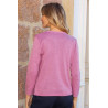 Pull femme senior fentes broderie coloris rose dos
