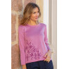 Pull femme senior fentes broderie coloris rose