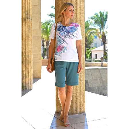 Short crépon taille élastiquée femme senior coloris lagon tenue