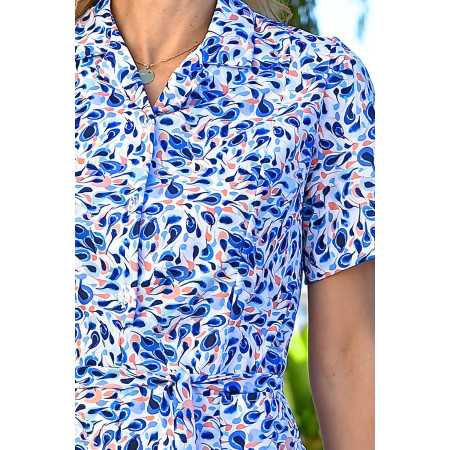 Robe pratique à enfiler femme 3 boutons coloris bleu fleuri détail