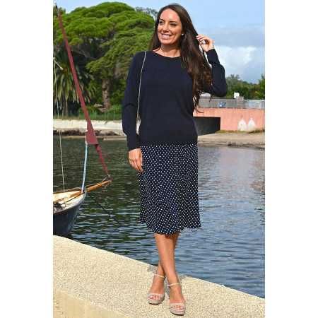 Jupe pois fluide ample marine femme senior
