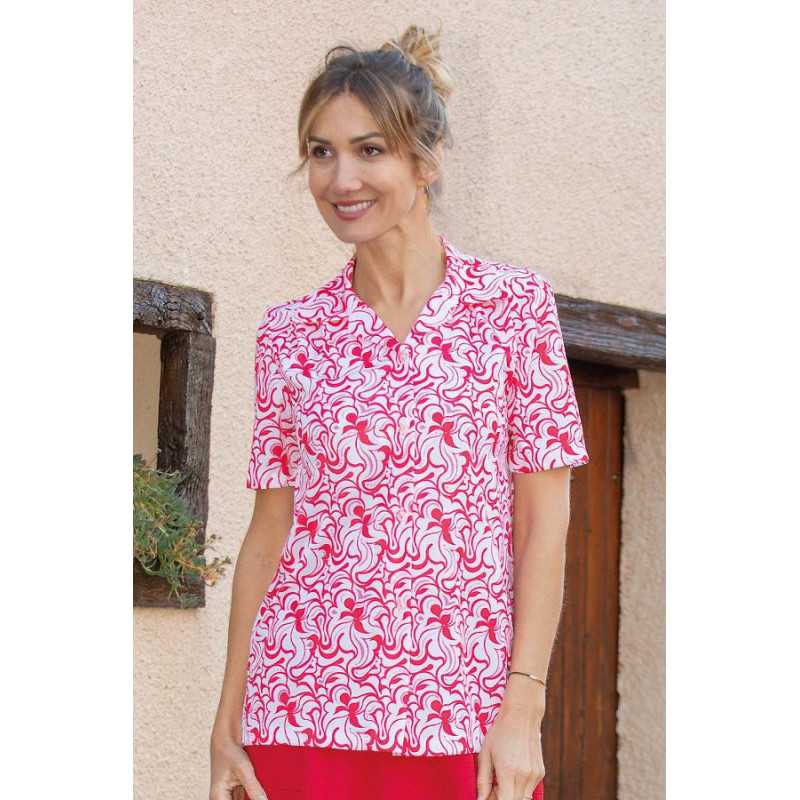 chemisier rouge motifs fluide facile à enfiler femme senior