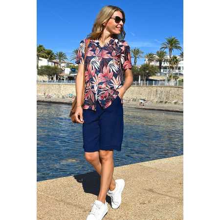 Chemisier femme senior facile à enfiler - marine tropical  tenue
