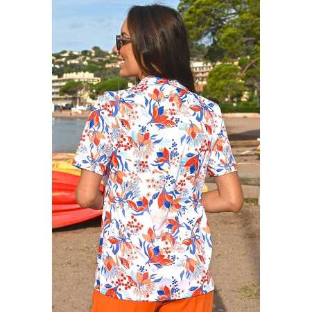 chemisier fluide boutons avant facile à enfiler femme senior - blanc avec fleurs  dos