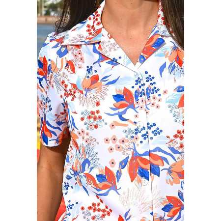 chemisier fluide boutons avant facile à enfiler femme senior - blanc avec fleurs zoom