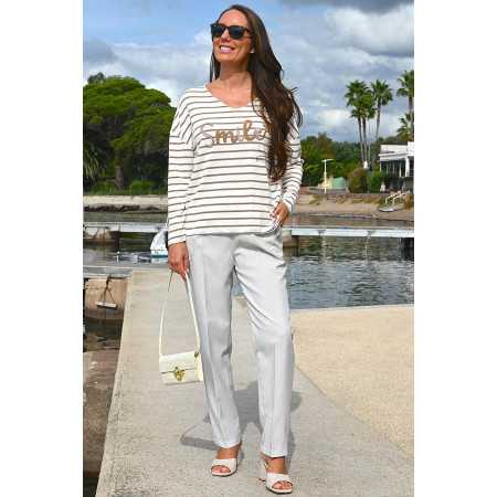 top col V marinière coloris beige femme senior tenue
