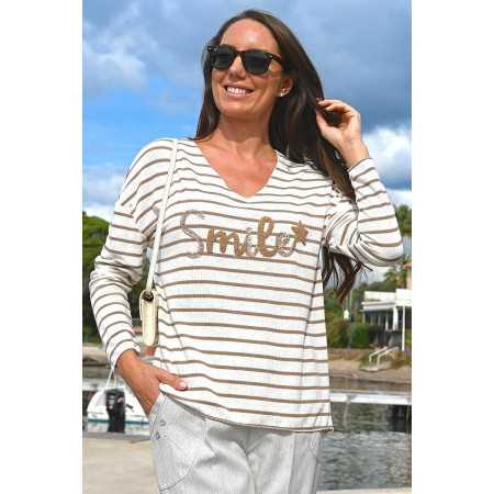 top col V marinière coloris beige femme senior