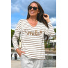 top col V marinière coloris beige femme senior