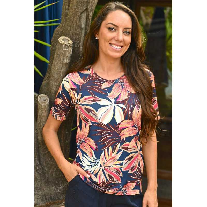 tee-shirt imprimé feuillage manches courtes femme agee
