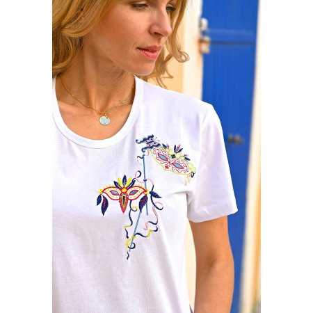 Top blanc manches courtes femme senior broderie