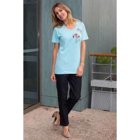 top bleu mc femme broderie tenue