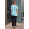 top bleu mc femme broderie dos
