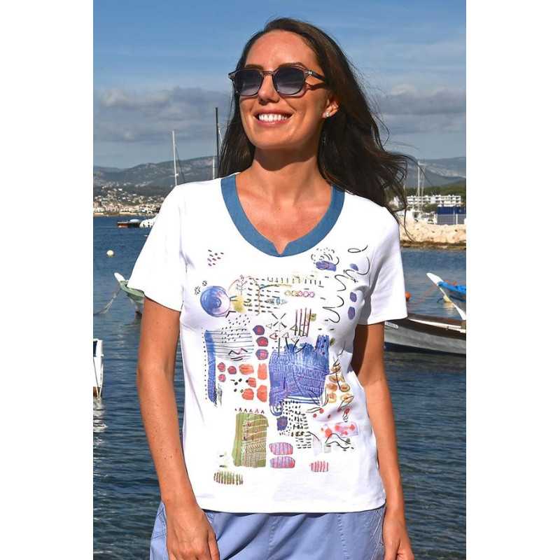 T-shirt femme senior âgée 100% coton imprimé fantaisie