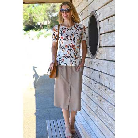 Top t-shirt blanc motifs orange femme senior  tenue