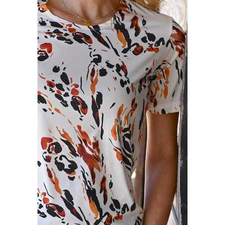 Top t-shirt blanc motifs orange femme senior zoom