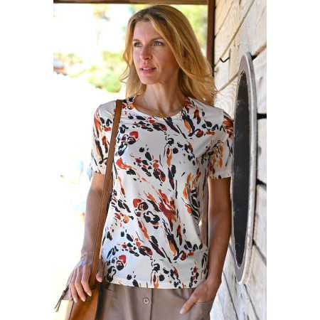 Top t-shirt blanc motifs orange femme senior