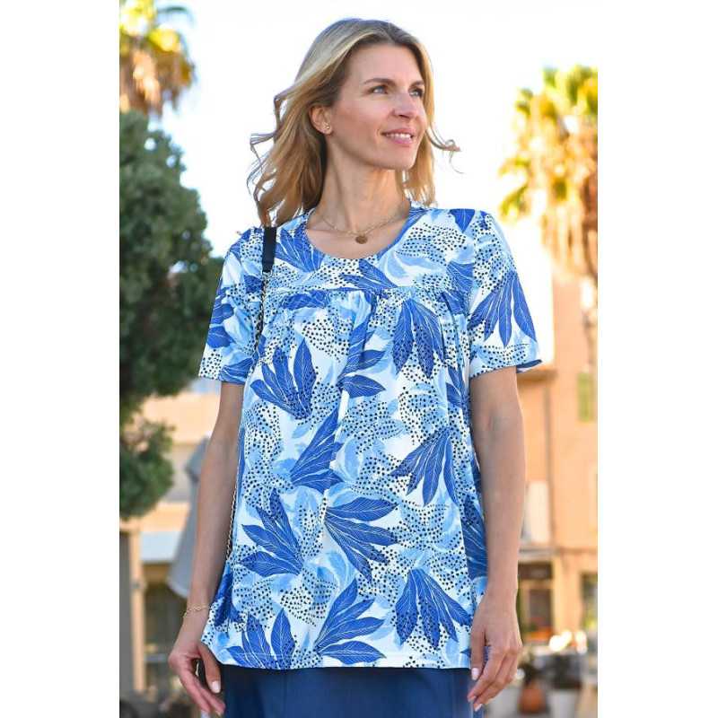 Tunique ample poitrine forte femme senior coloris bleu