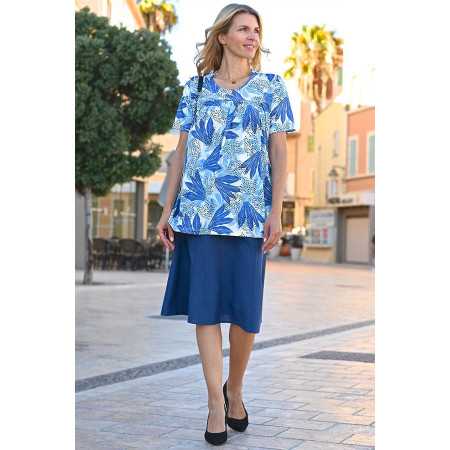 Tunique ample poitrine forte femme senior coloris bleu tenue