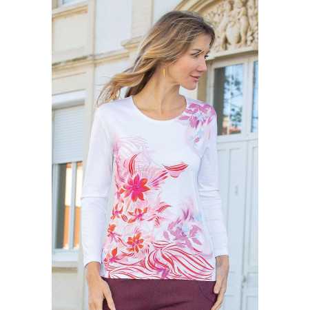 Tee-shirt manches longues femme senior confortable motif rose