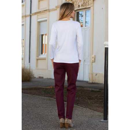 Tee-shirt manches longues femme senior confortable motif rose dos
