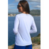 T-shirt manches longues pour femme senior blanc avec motifs feuilles bleues dos
