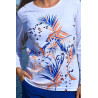 T-shirt manches longues pour femme senior blanc avec motifs feuilles bleues zoom