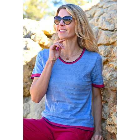 Pull à rayures manches courtes femme senior bleu et rouge