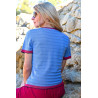 Pull à rayures manches courtes femme senior bleu et rouge dos