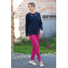 Pull manches longues marine broderie fleur rose tenue