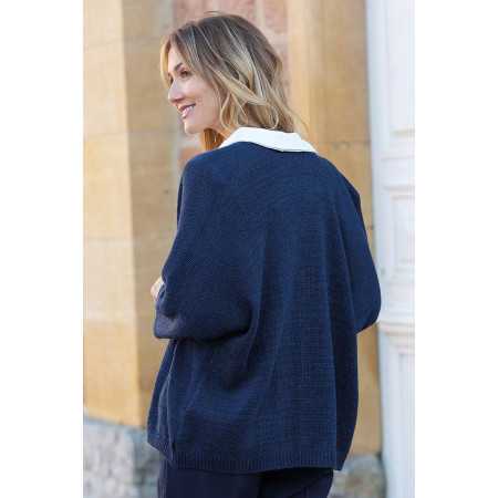 Gilet marine uni taille unique facile à enfiler femme senior dos