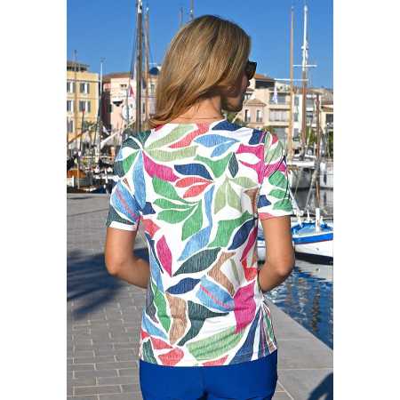 Tee-shirt manches courtes motifs colorés femme senior dos