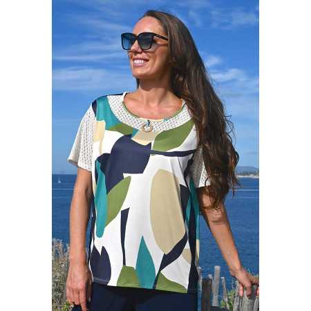 Tee-shirt imprimé géométrique pour femme senior - manches courtes