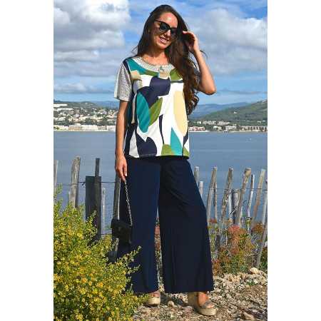 Tee-shirt imprimé géométrique pour femme senior - manches courtes