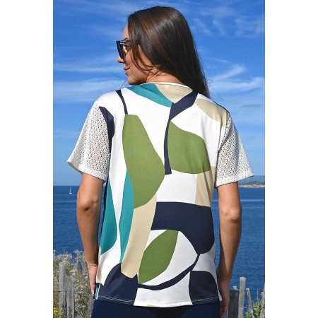 Tee-shirt imprimé géométrique pour femme senior - manches courtes