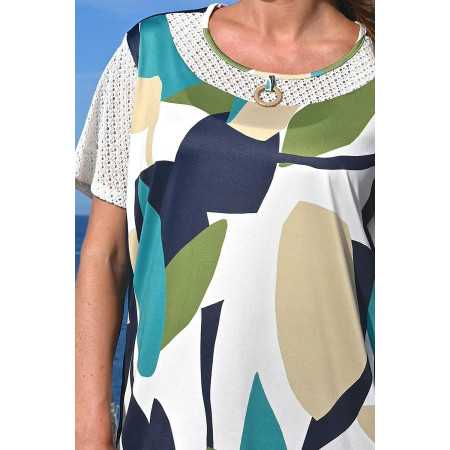 Tee-shirt imprimé géométrique pour femme senior - manches courtes