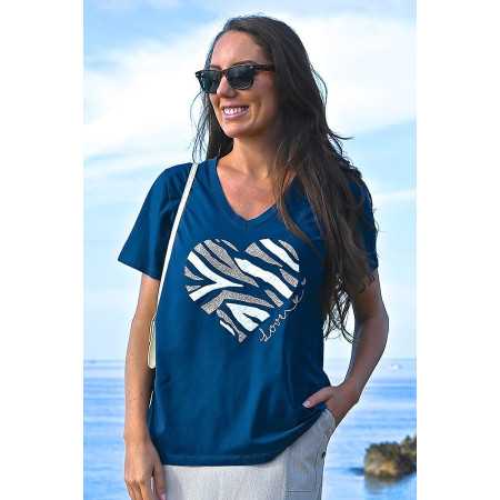 Tee-shirt motif coeur femme senior - manches courtes - coton