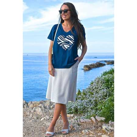 Tee-shirt motif coeur femme senior - manches courtes - coton