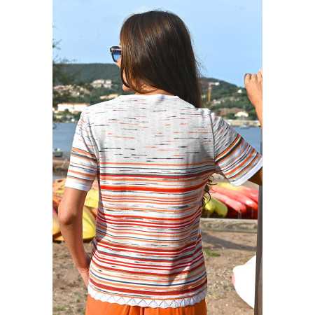 pull rayé manches courtes femme senior / âgée  col rond