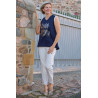 Débardeur femme coloris marine ample feuille dorée tenue