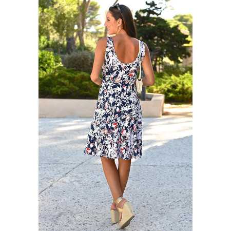 Robe sans manches fleurie bleue confortable pour femme senior