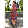 Robe pour femme agée ouverture facile devant par boutons marine et rouge fleurs dos