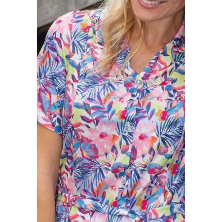 Robe femme senior manches courtes boutons à l'avant colorées printemps zoom